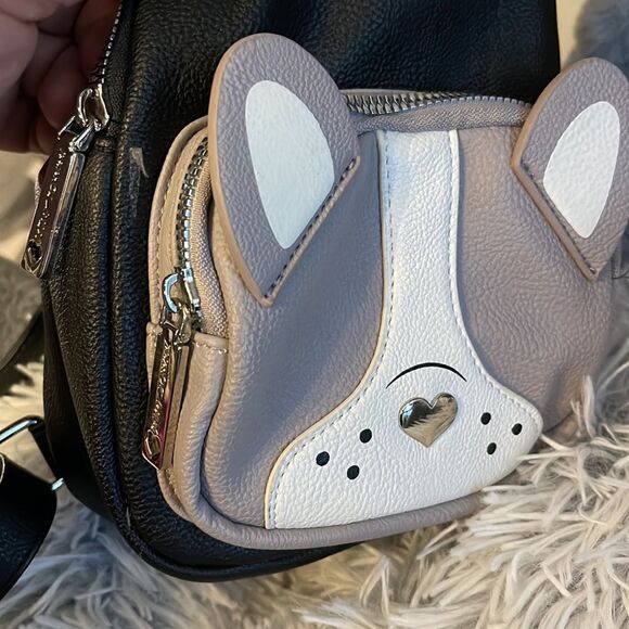 Betsey Johnson Puppy Dog frenchie french bulldog  Backpack black grey heart mini main image 8